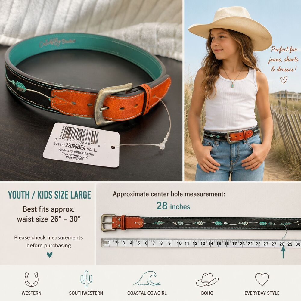 Catchfly Studio Arrow Embroidered Belt Size L Western Boho Southwestern NWT